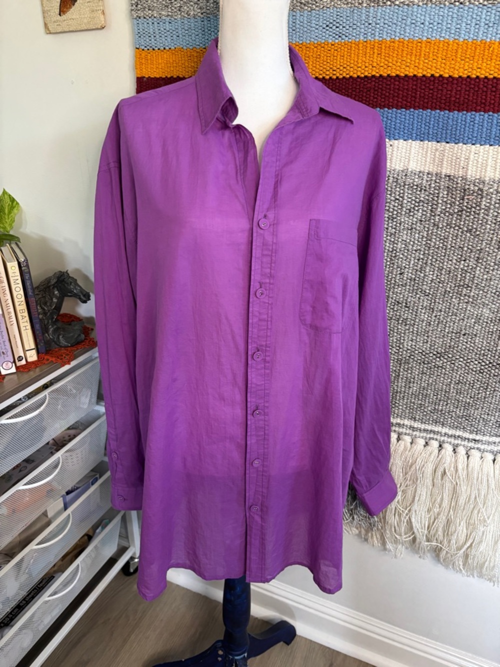 Faithfull the Brand Purple Long-Sleeve Cotton Button-Down Shirt